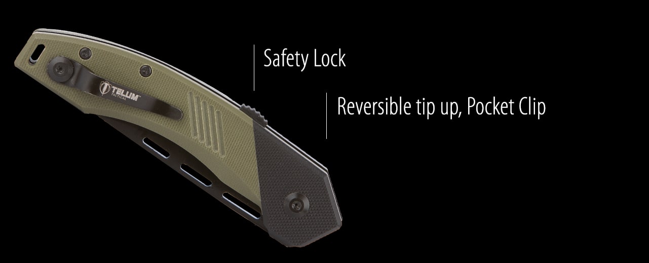 incinerator knife closed showing safety lock and pocket clip